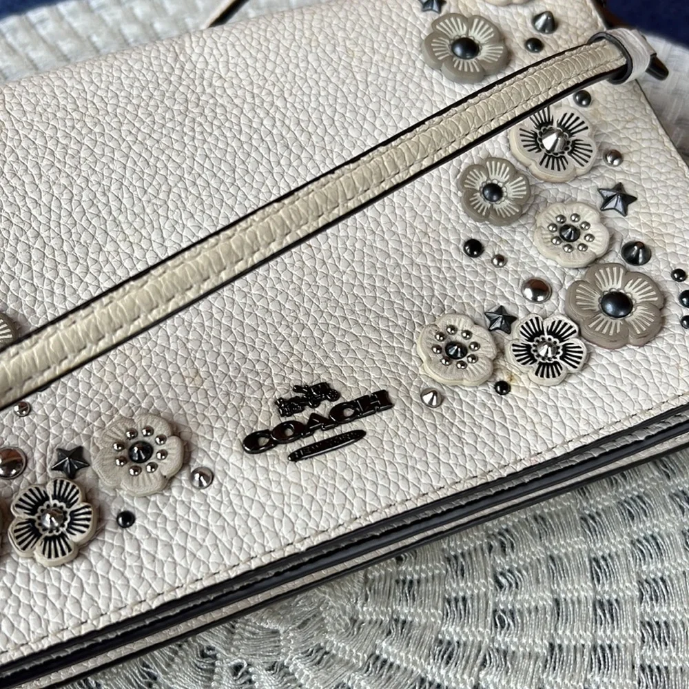 Coach White Floral Appliqué Crossbody Bag